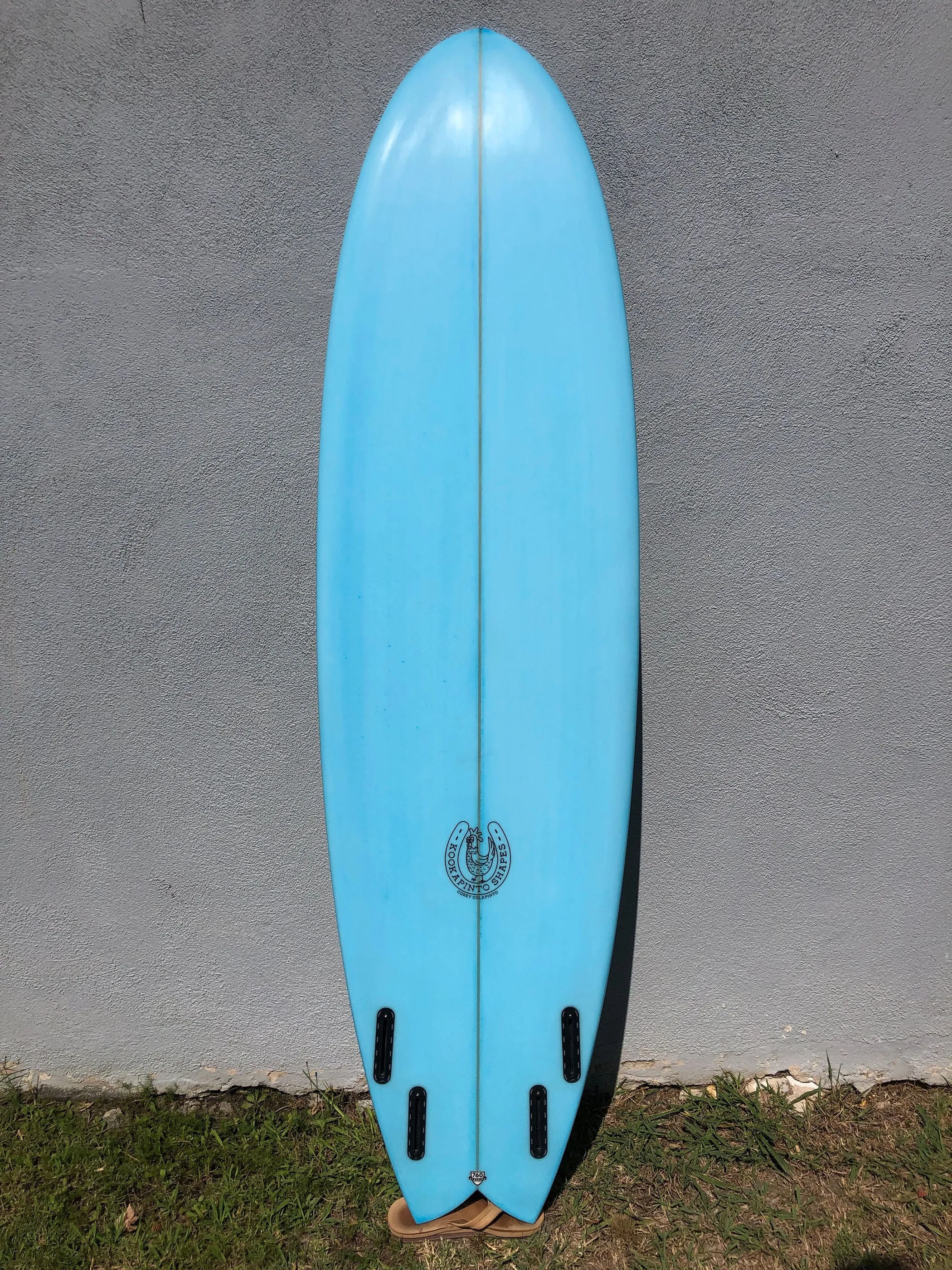 Kookapinto Shapes | 7'3" Fiddle Fish Quad Fin Baby Blue Surfboard