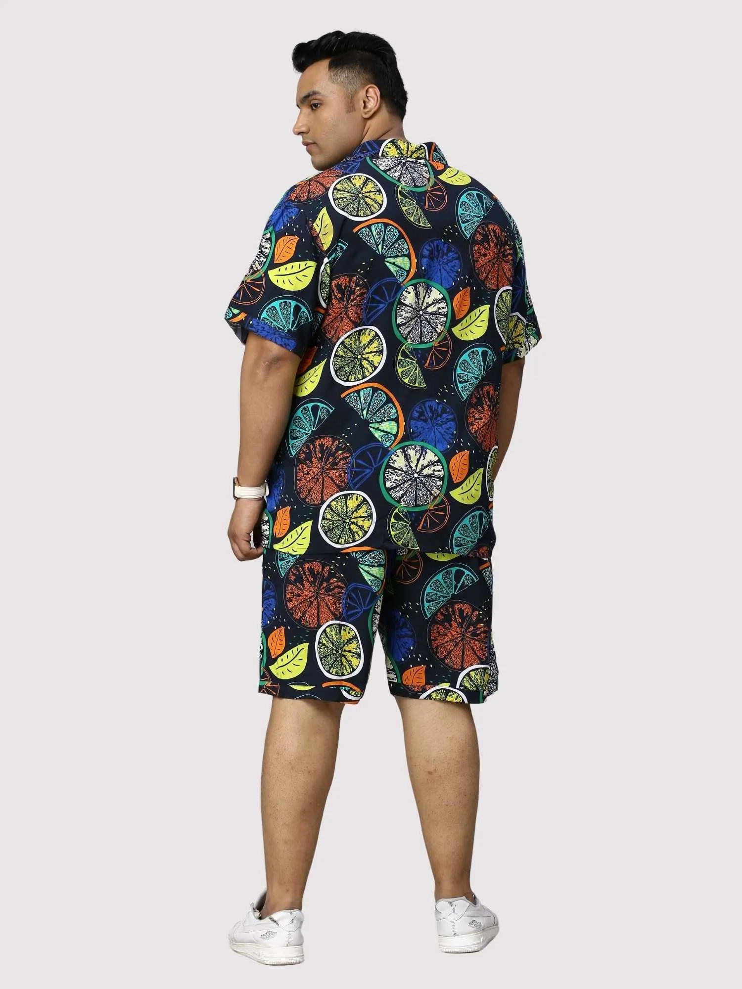 Lemon Burst Digital Printed Half Co-Ords Men's Plus Size