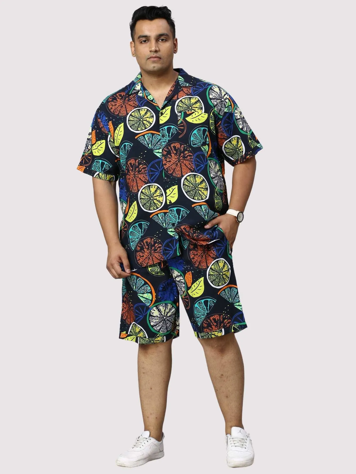 Lemon Burst Digital Printed Half Co-Ords Men's Plus Size