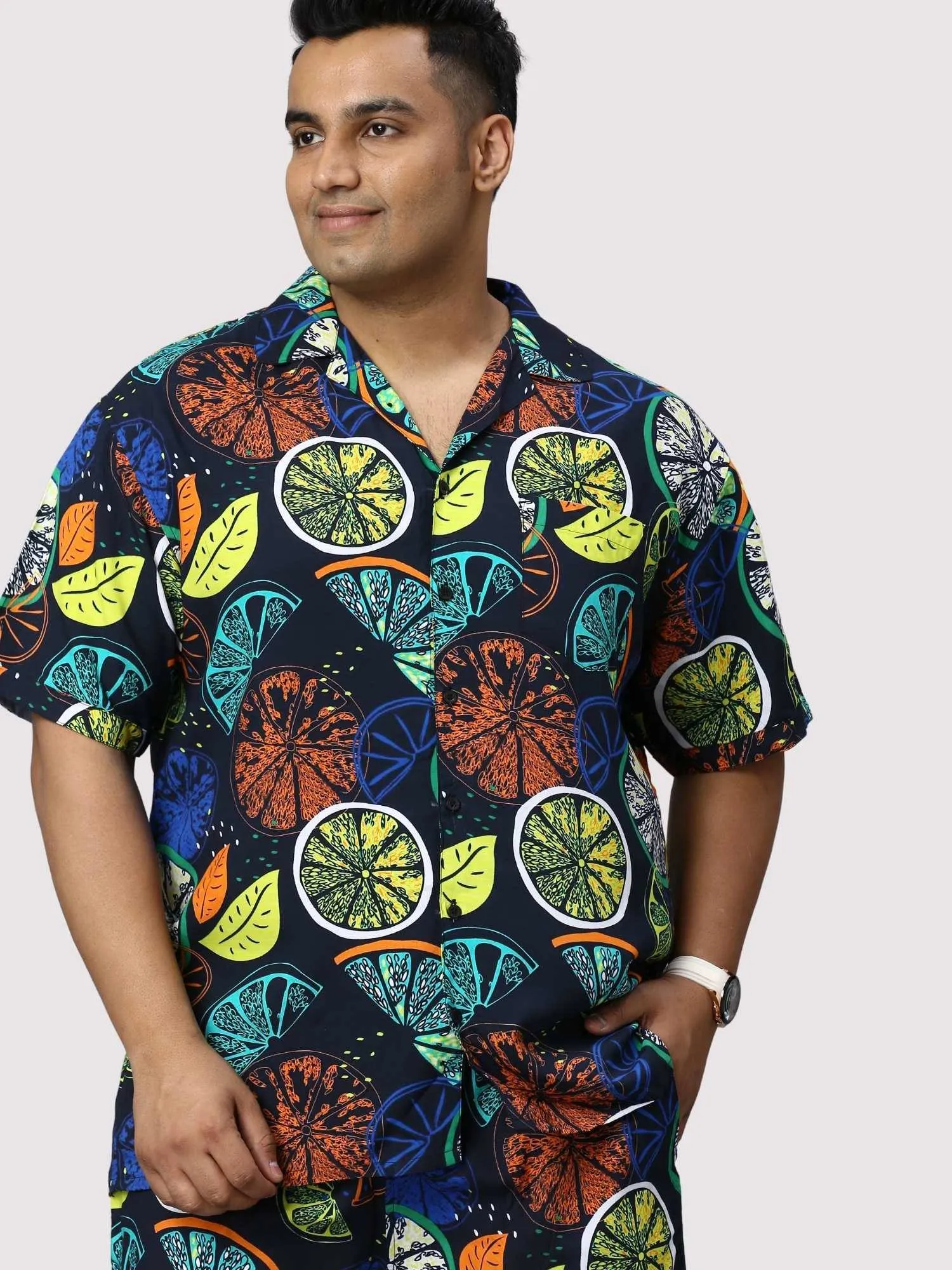 Lemon Burst Digital Printed Half Co-Ords Men's Plus Size