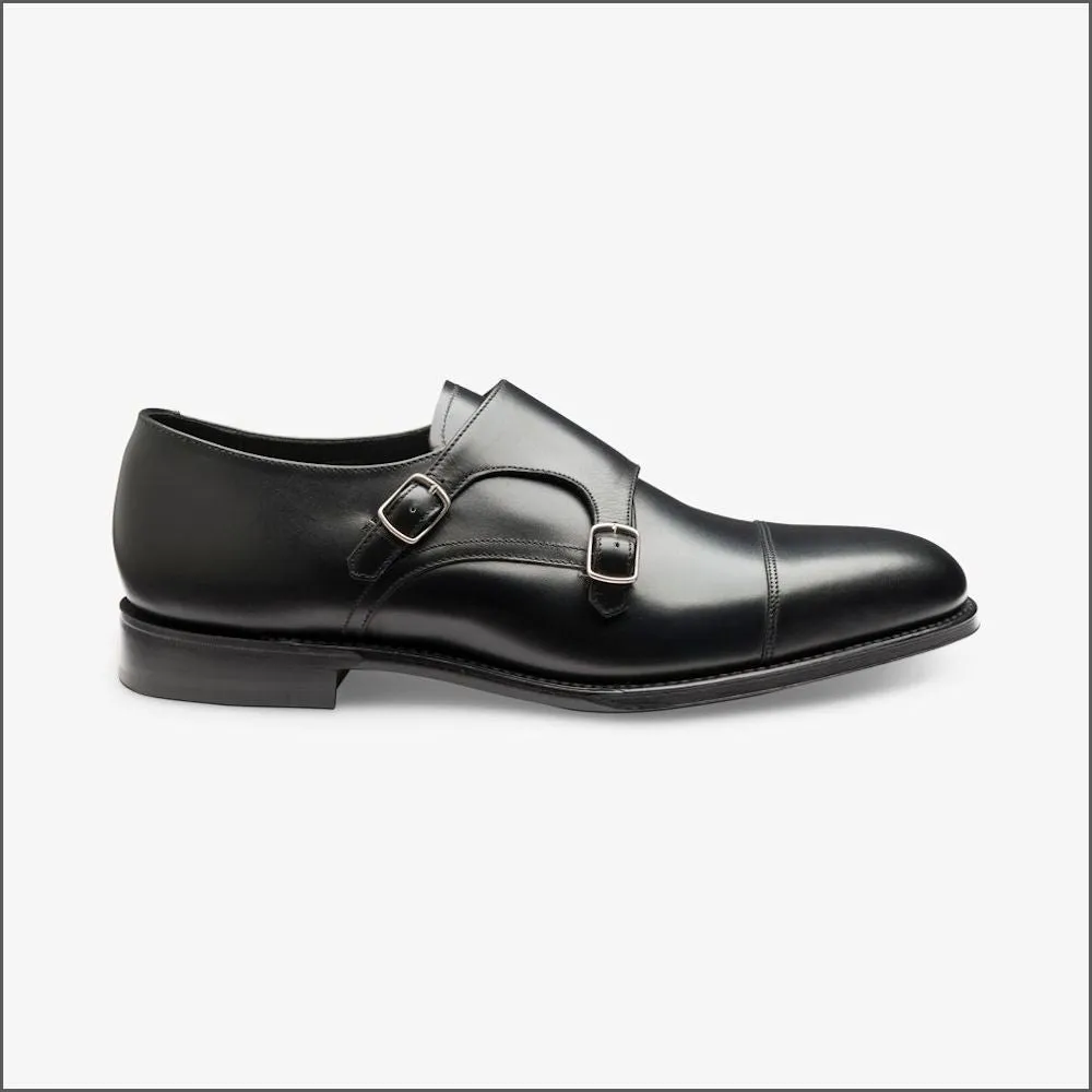 Loake Cannon Black Leather Buckle Monk Shoe--