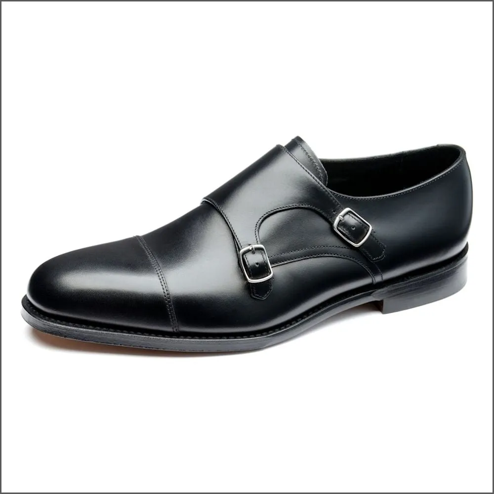 Loake Cannon Black Leather Buckle Monk Shoe--