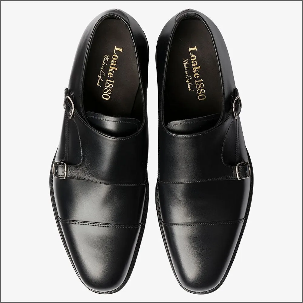 Loake Cannon Black Leather Buckle Monk Shoe--