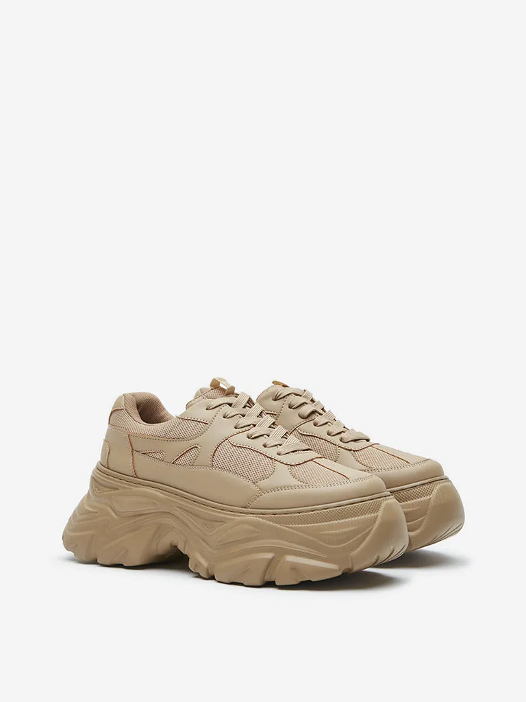 LUNA BLU Tan Mesh-Detailed Chunky Sneakers