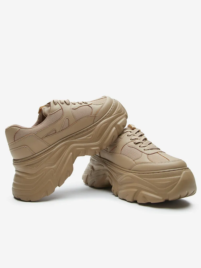 LUNA BLU Tan Mesh-Detailed Chunky Sneakers