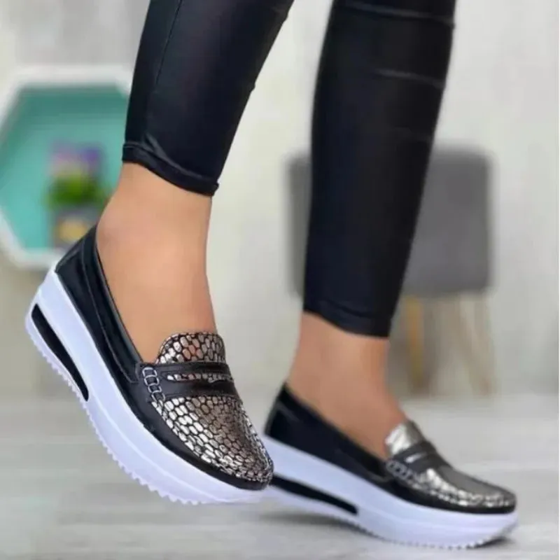 Luxury Women's Slip-On Wedge Sneakers – PU Leather Vulcanized Shoes | Lightweight Casual Platform Footwear