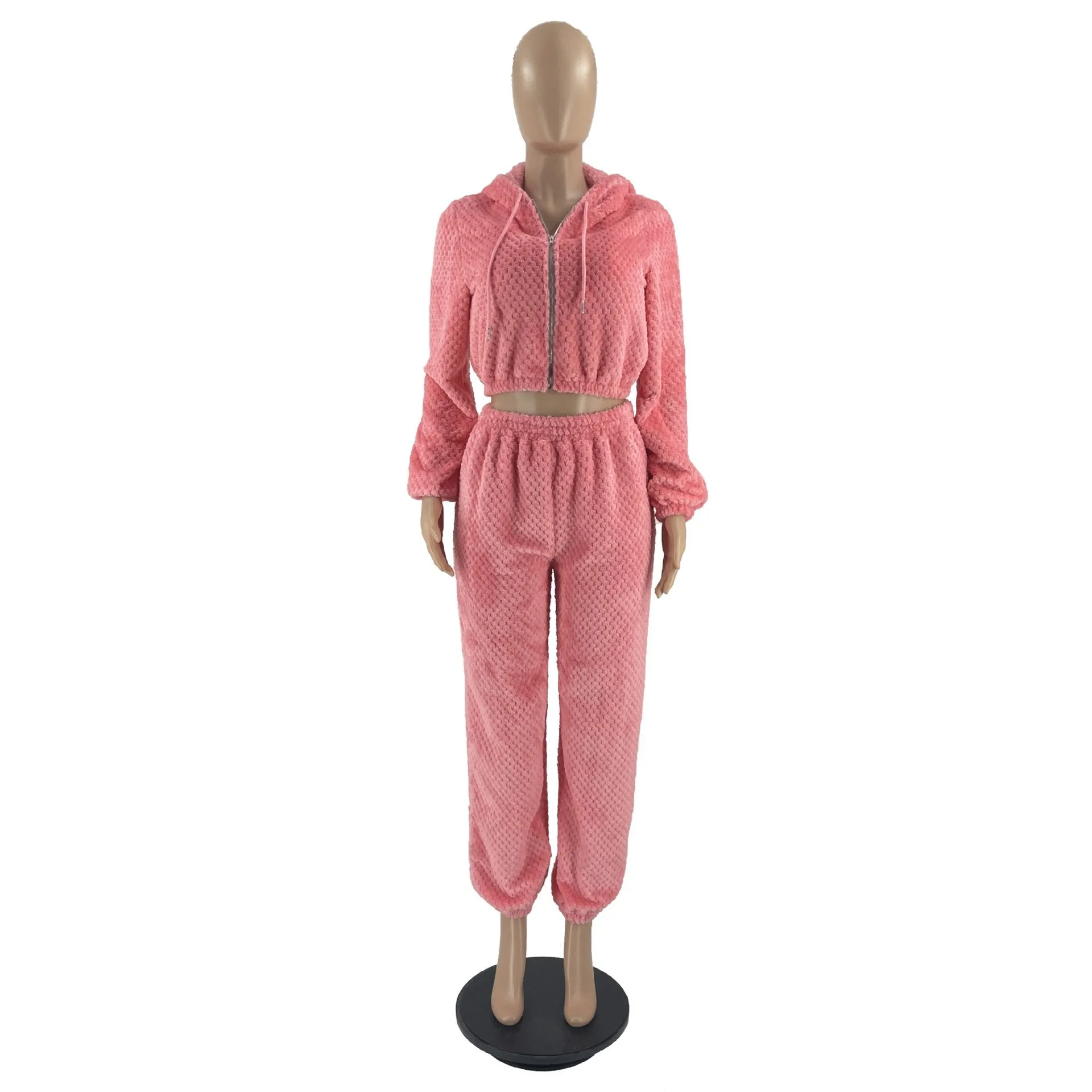 MB FASHION Cozy Plush Hoodie & High-Waisted Pants with Bikini Top Set 8264R