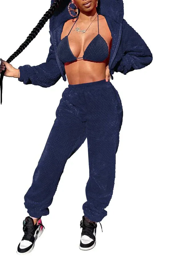 MB FASHION Cozy Plush Hoodie & High-Waisted Pants with Bikini Top Set 8264R