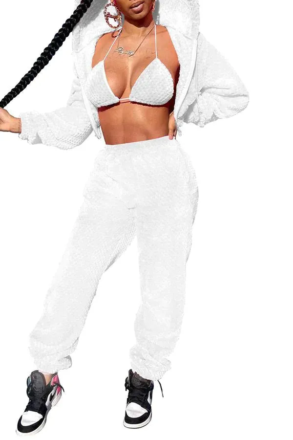 MB FASHION Cozy Plush Hoodie & High-Waisted Pants with Bikini Top Set 8264R