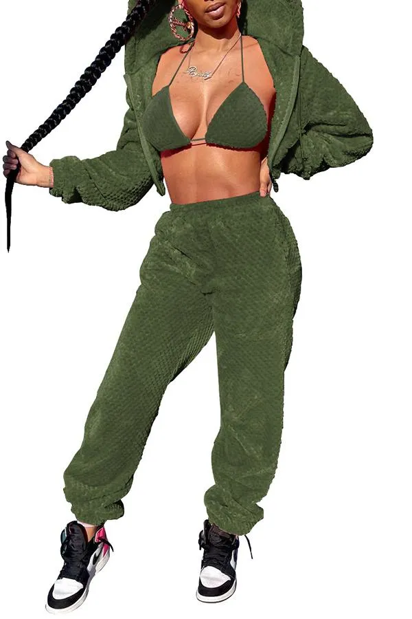 MB FASHION Cozy Plush Hoodie & High-Waisted Pants with Bikini Top Set 8264R