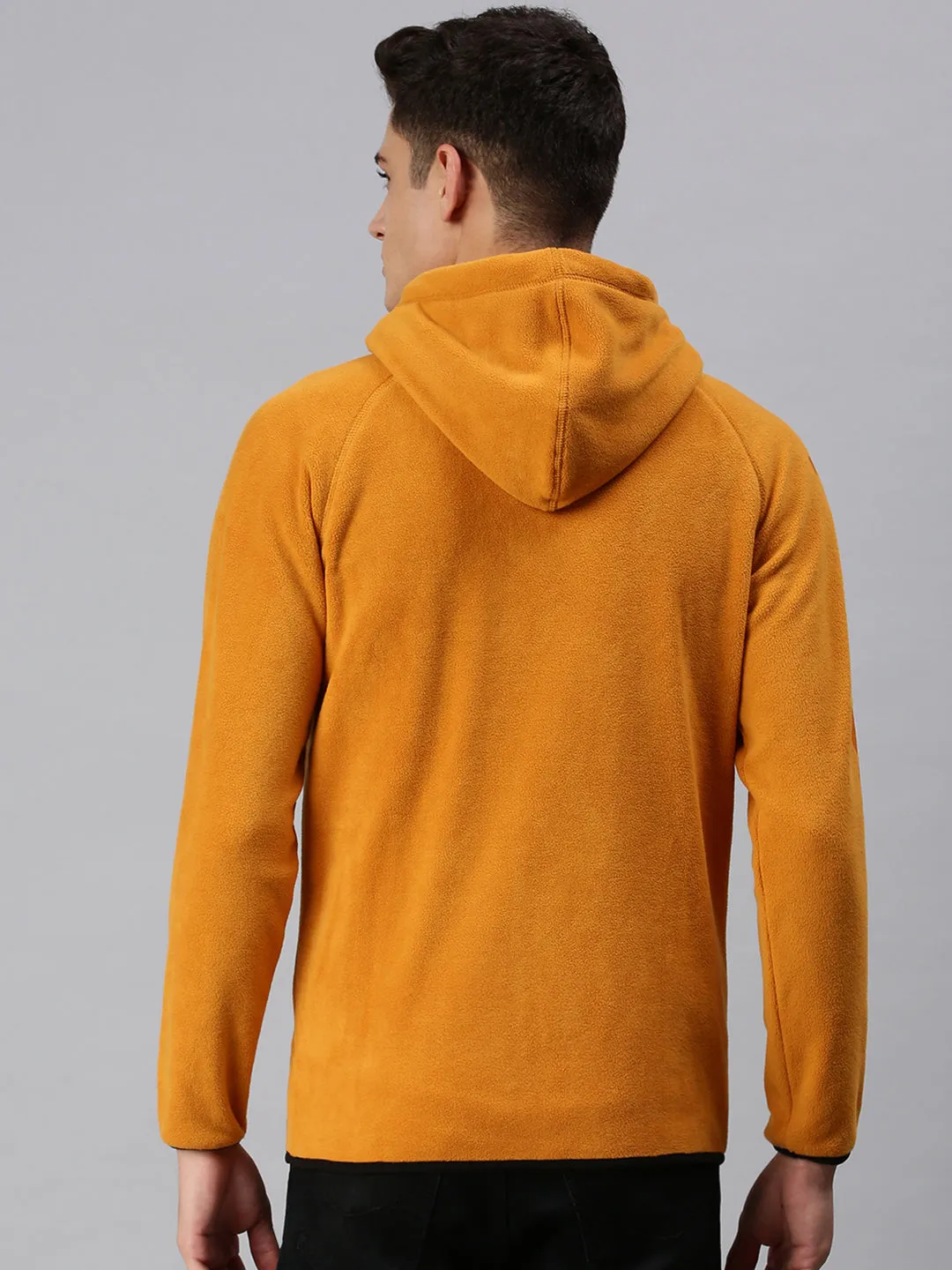 Men Hooded Solid Yellow Sweatshirt