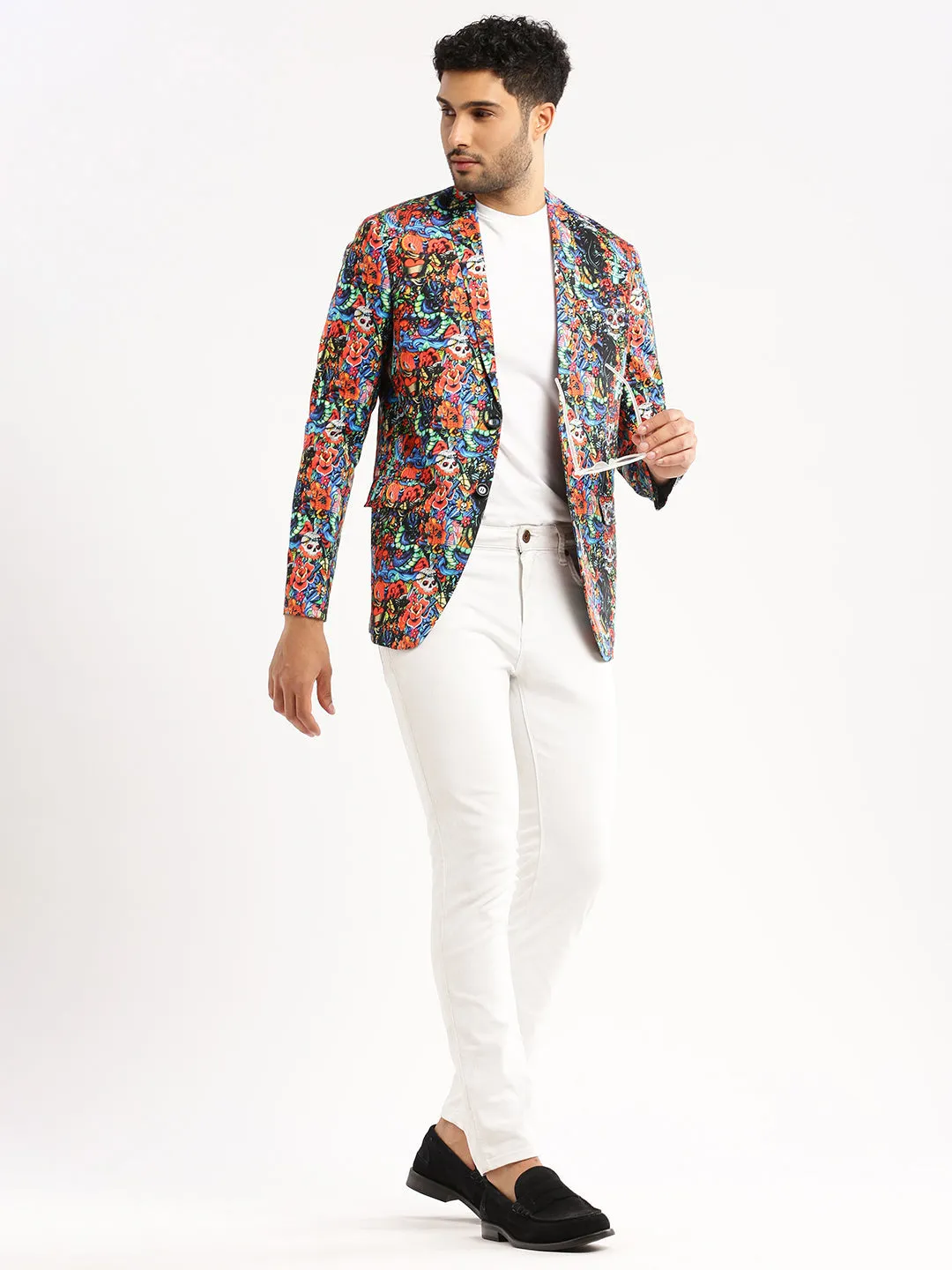 Men Multi Printed Notched Lapel Blazer