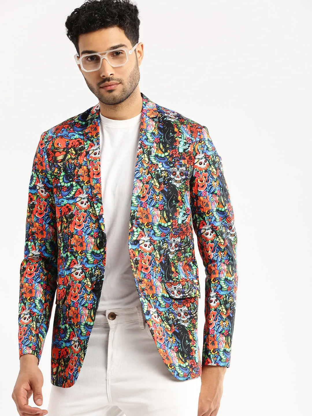 Men Multi Printed Notched Lapel Blazer