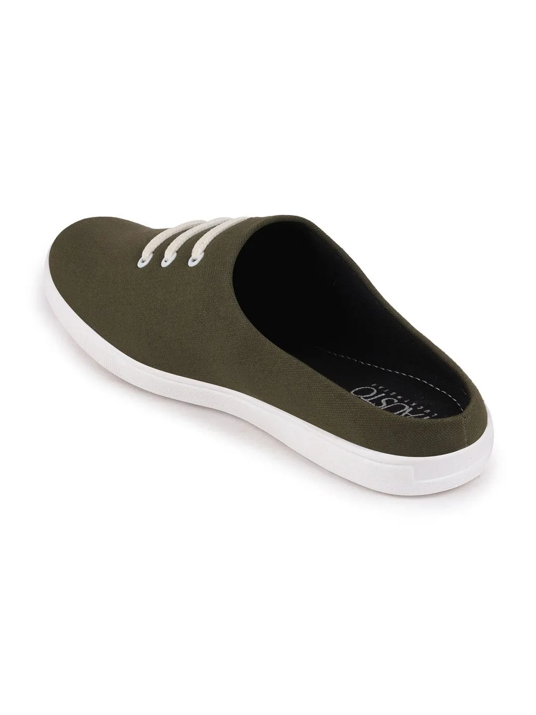 Men Olive Green Casual Canvas Slip-On Shoes