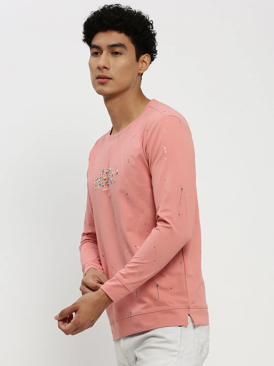 Men Peach Typographic Sweatshirt