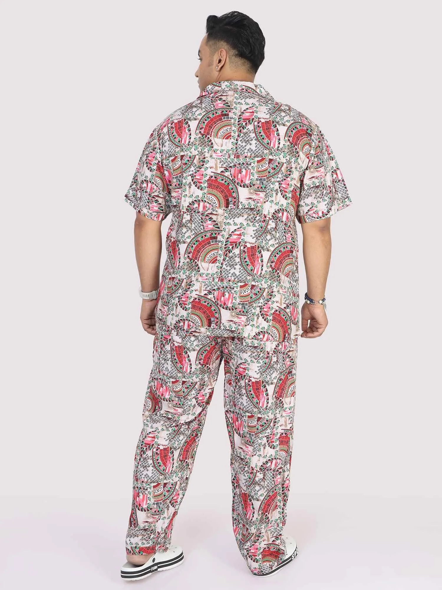 Men Plus Size Abstract Red Printed FULL Sleeve Co-Ords