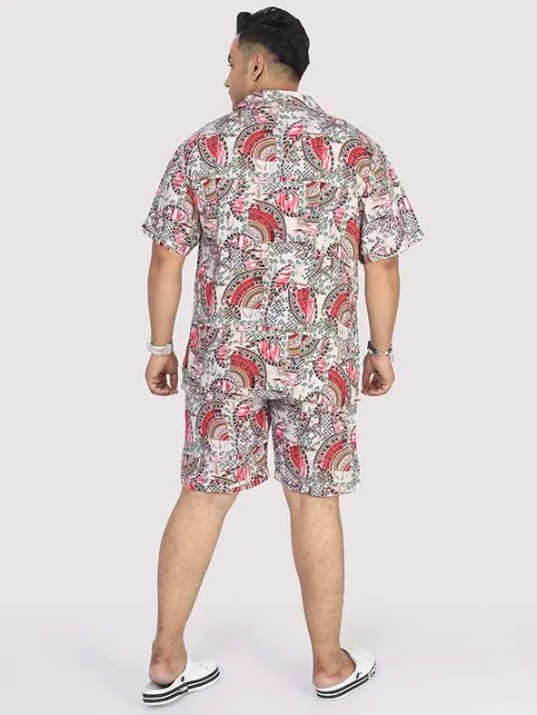 Men Plus Size Abstract Red Printed Half Sleeve Co-Ords