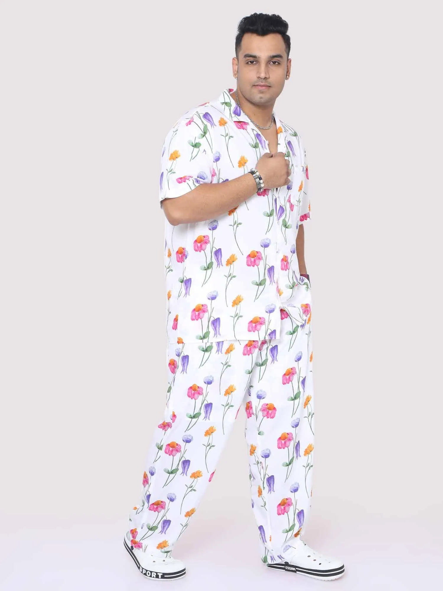 Men Plus Size Daisy Flowers Digital Printed Full Co-Ords