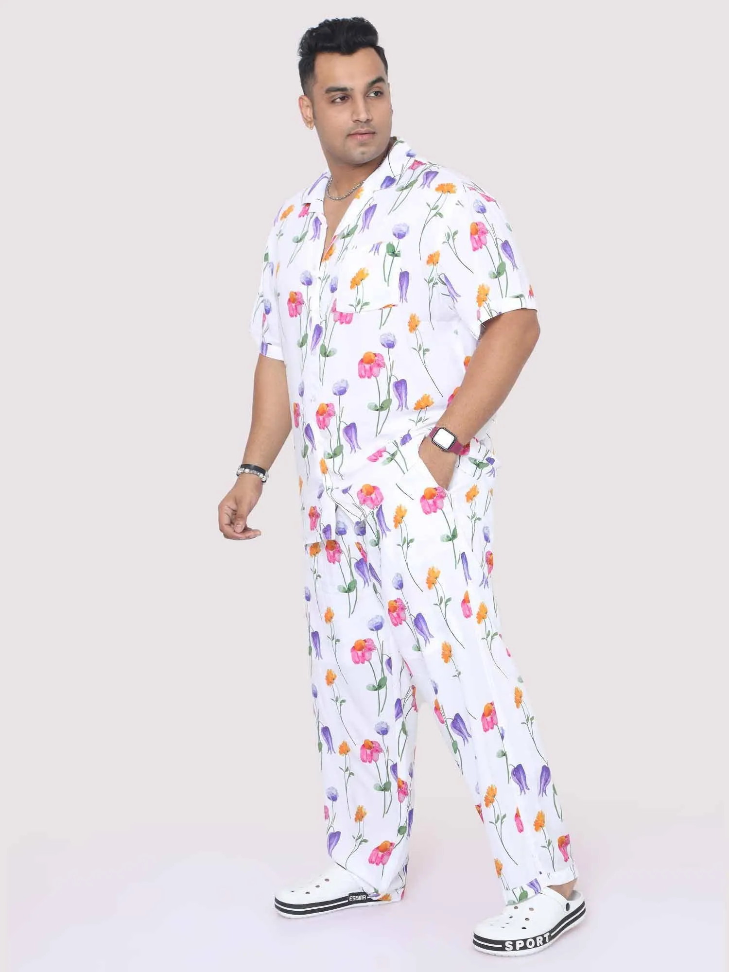 Men Plus Size Daisy Flowers Digital Printed Full Co-Ords