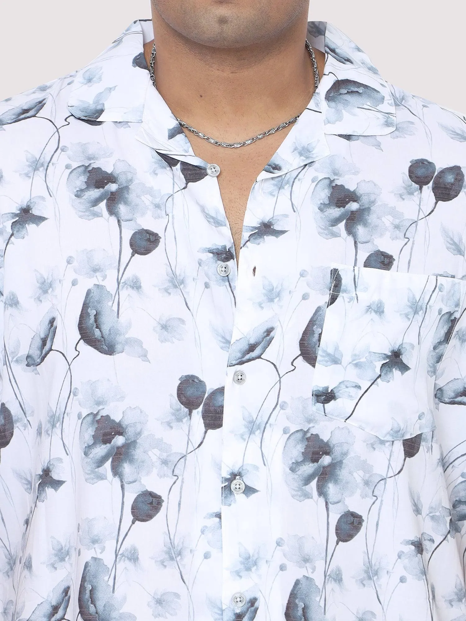 Men Plus Size Grey Blossom Printed Full Sleeve Co-Ords