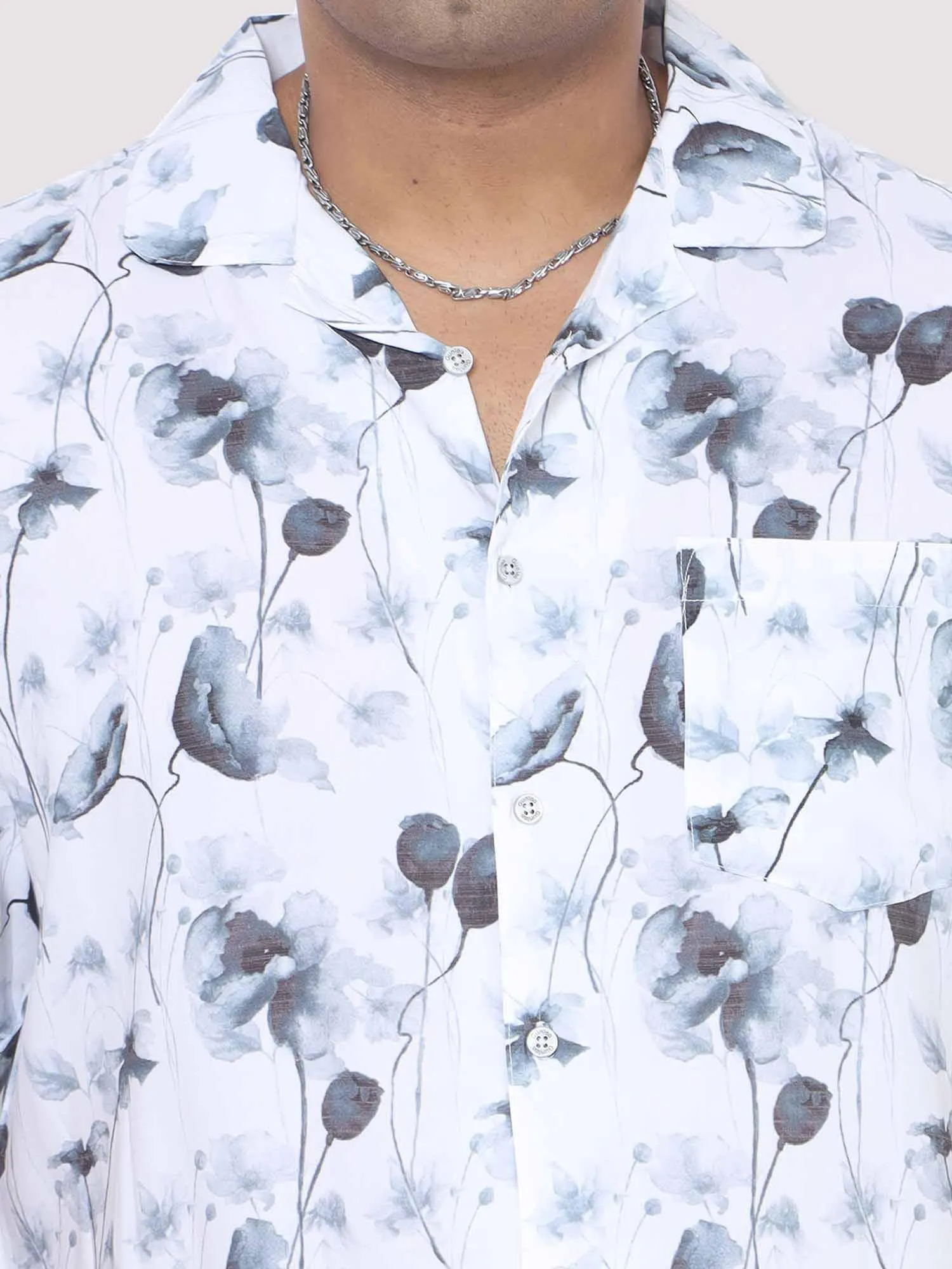 Men Plus Size Grey Blossom Printed Half Sleeve Co-Ords