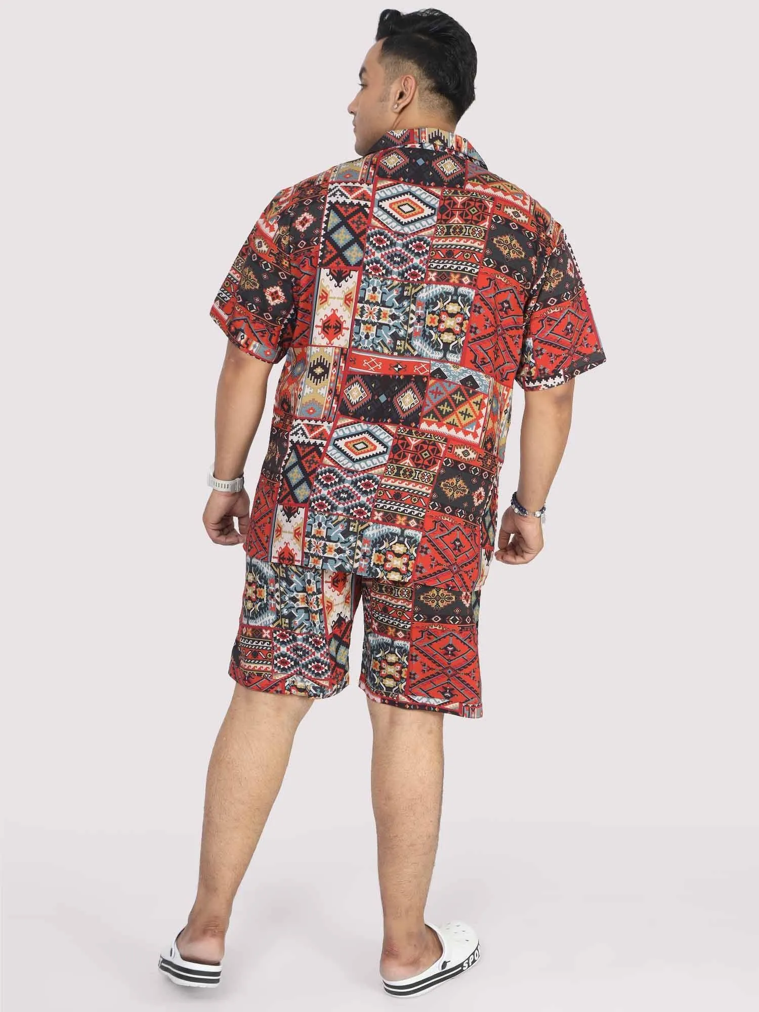 Men Plus Size Multi Ikat Printed Half Sleeve Co-Ords