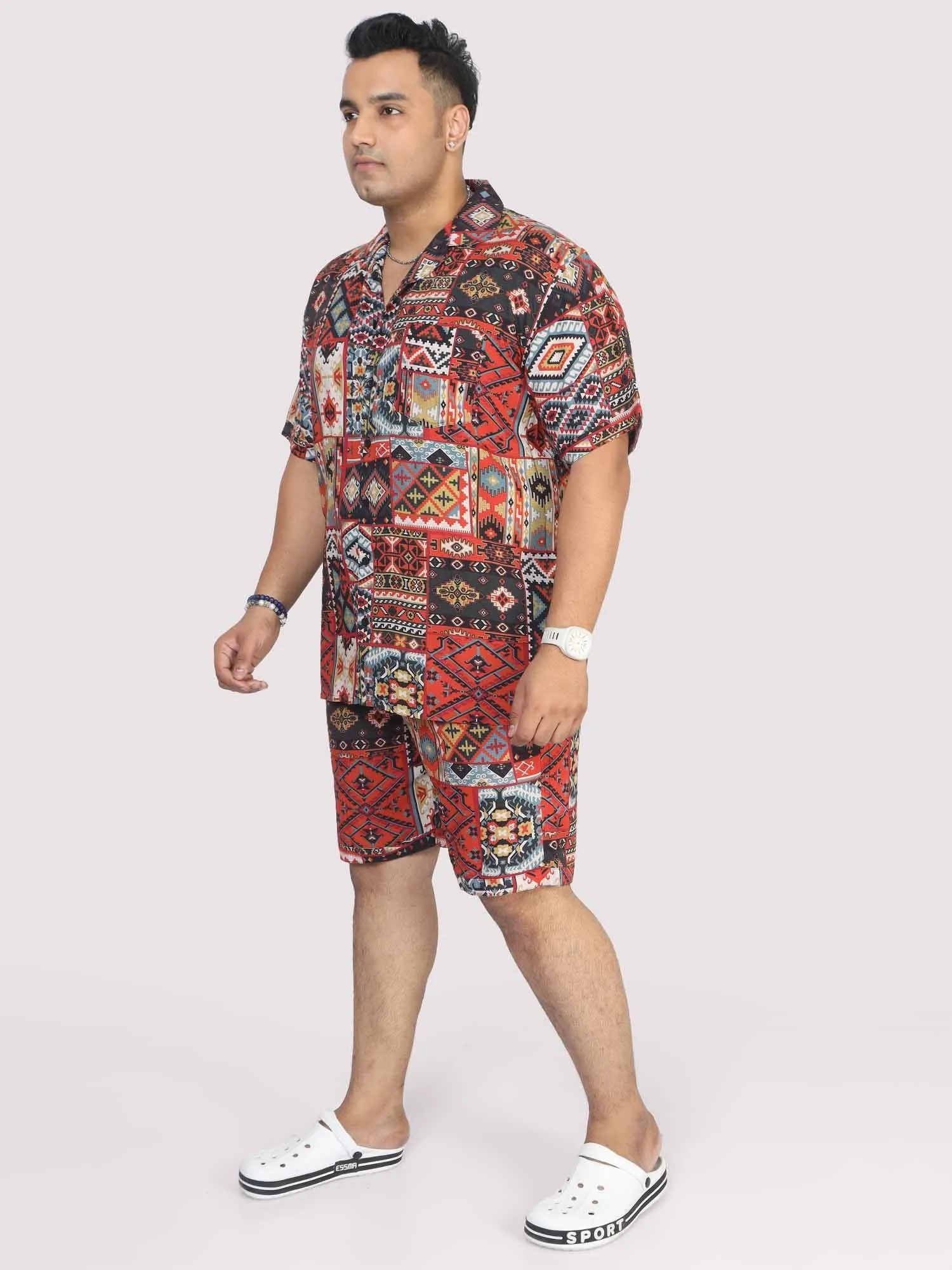 Men Plus Size Multi Ikat Printed Half Sleeve Co-Ords