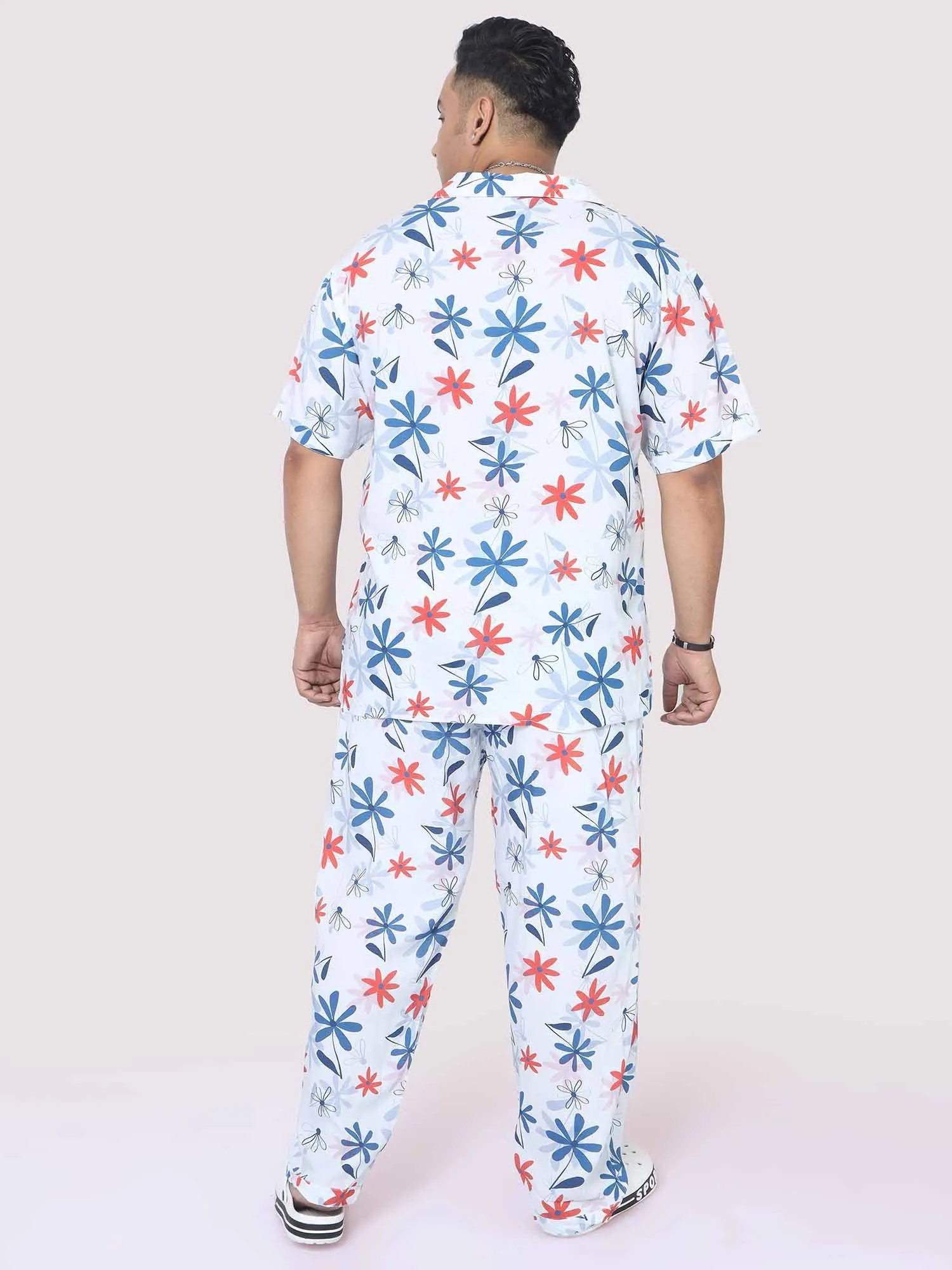 Men Plus Size Star Flowers Printed Full Sleeve Co-Ords