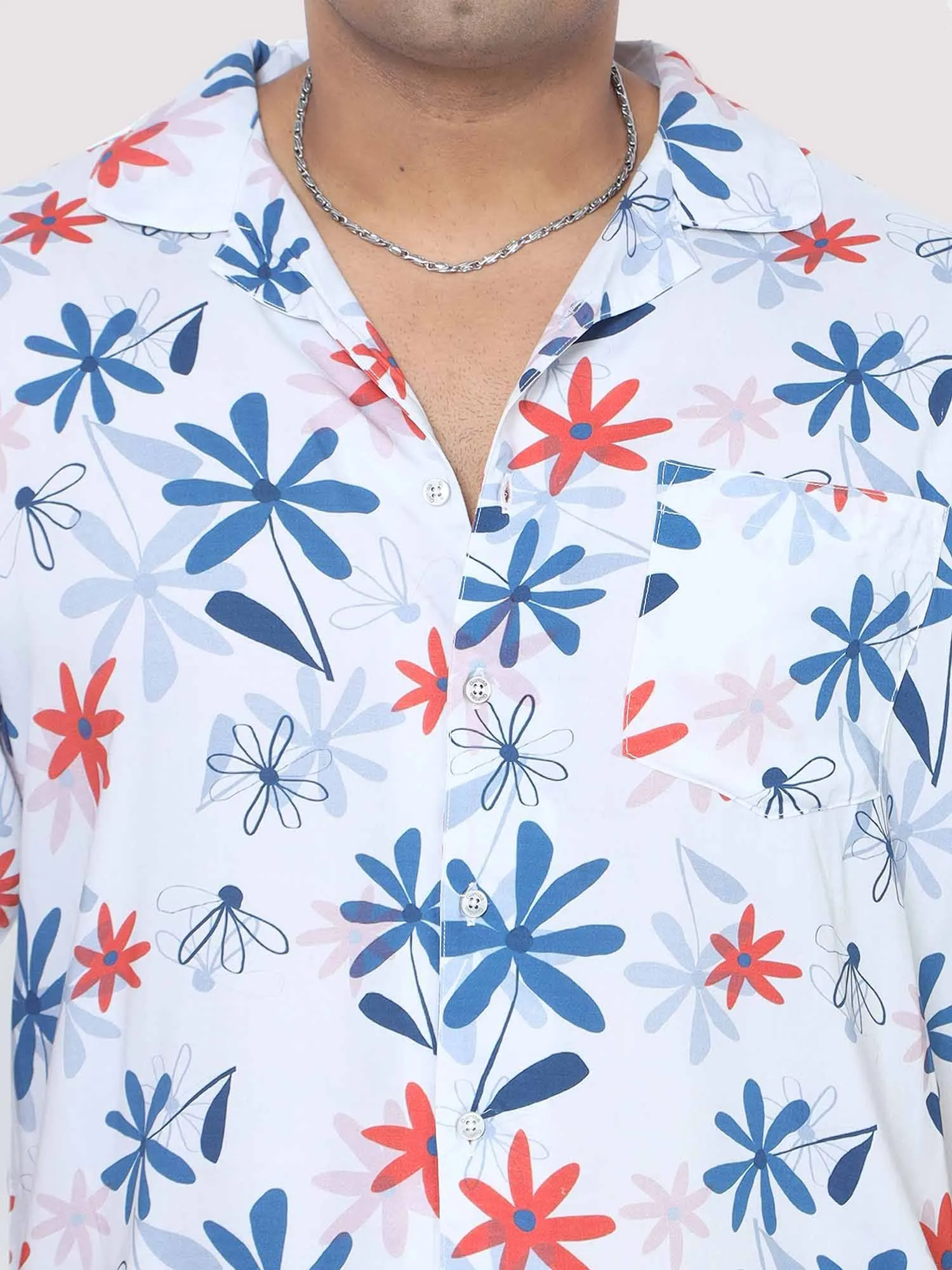 Men Plus Size Star Flowers Printed Full Sleeve Co-Ords