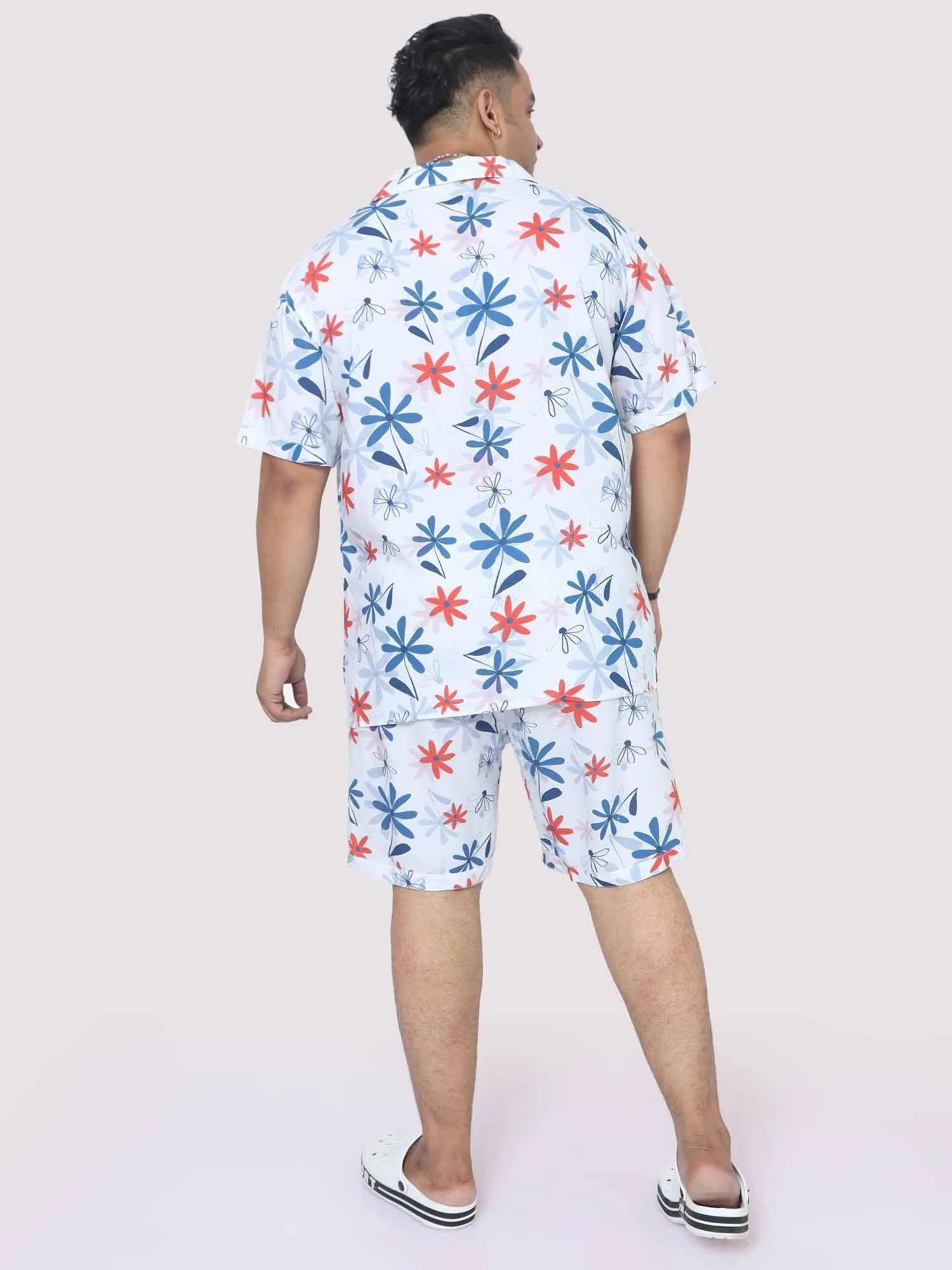 Men Plus Size Star Flowers Printed Half Sleeve Co-Ords