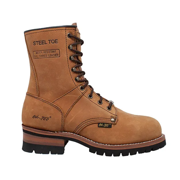 Men's 9" Brown Waterproof Steel Toe Logger Leather Boots