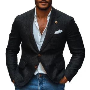 Men's Casual Cotton Linen Peaked Lapel Single-breasted Slim-fit Blazer 21926028M