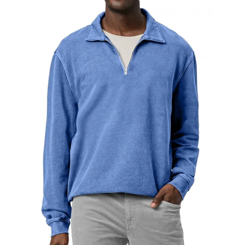 Men's Casual Solid Color Half Zip Lapel Loose Sweatshirt 01604758M