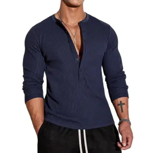 Men's Casual Stripe Henley Collar Slim Fit Long Sleeve T-Shirt 33891968M