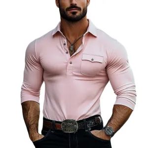 Men's Fashion Slim Fit Chest Pocket Long Sleeve Polo Shirt 59491932Y