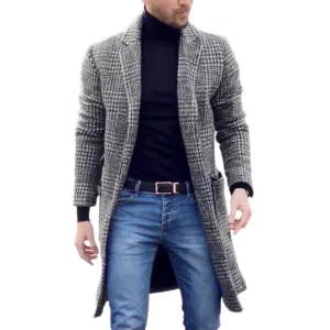 Men's Mid-length Plaid Woolen Coat　02038439F