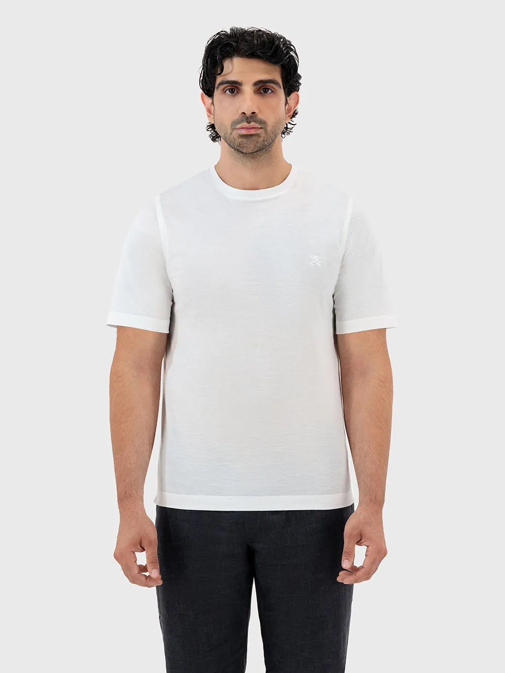 Micro Griffon Satin Finish Cotton T-Shirt White