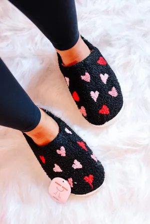 Multi Hearts Slippers - Black