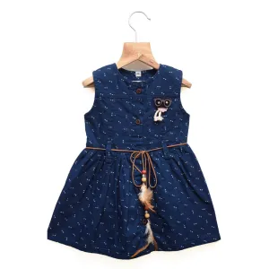 Navy Denim Printed Sleeveless Frock