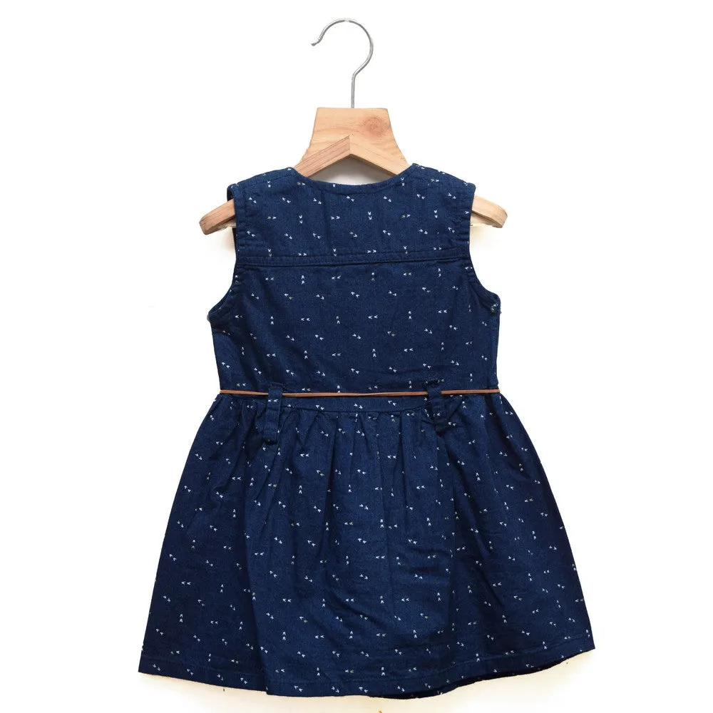 Navy Denim Printed Sleeveless Frock