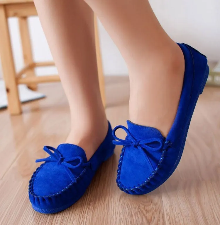 New Trendy Casual Flat Heel Shoes Bow Knot Round Toe Slip Candy Color Loafer Shoes Autumn Comfortable Women Shoes