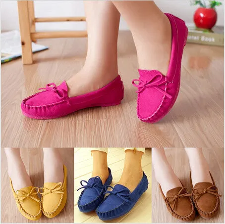 New Trendy Casual Flat Heel Shoes Bow Knot Round Toe Slip Candy Color Loafer Shoes Autumn Comfortable Women Shoes