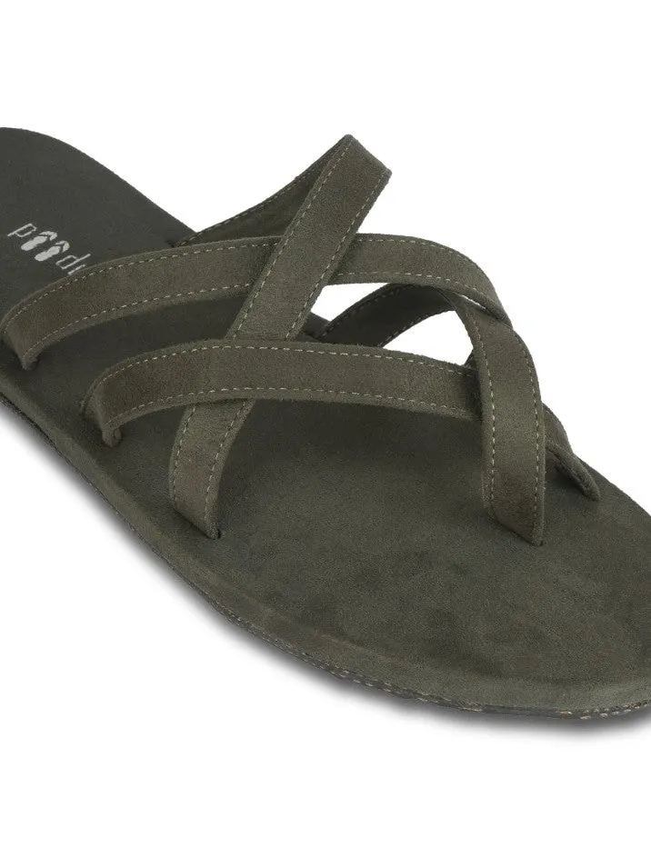 Paaduks Radial Crossover Vegan Suede Slides for Men (Green)