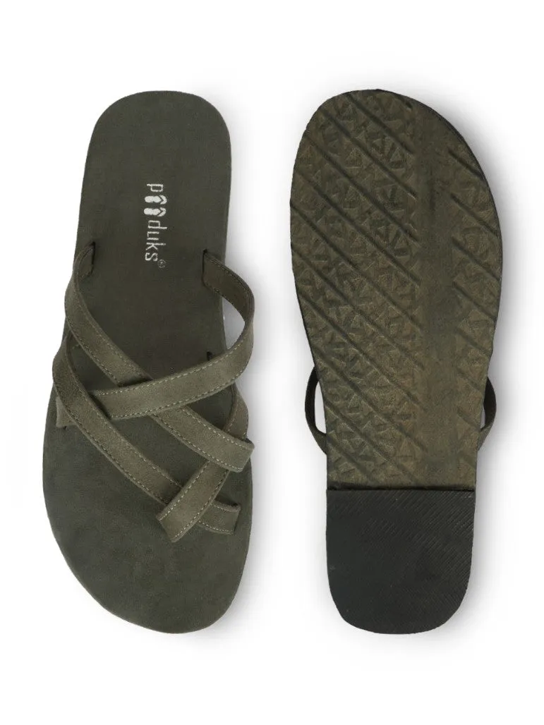 Paaduks Radial Crossover Vegan Suede Slides for Men (Green)