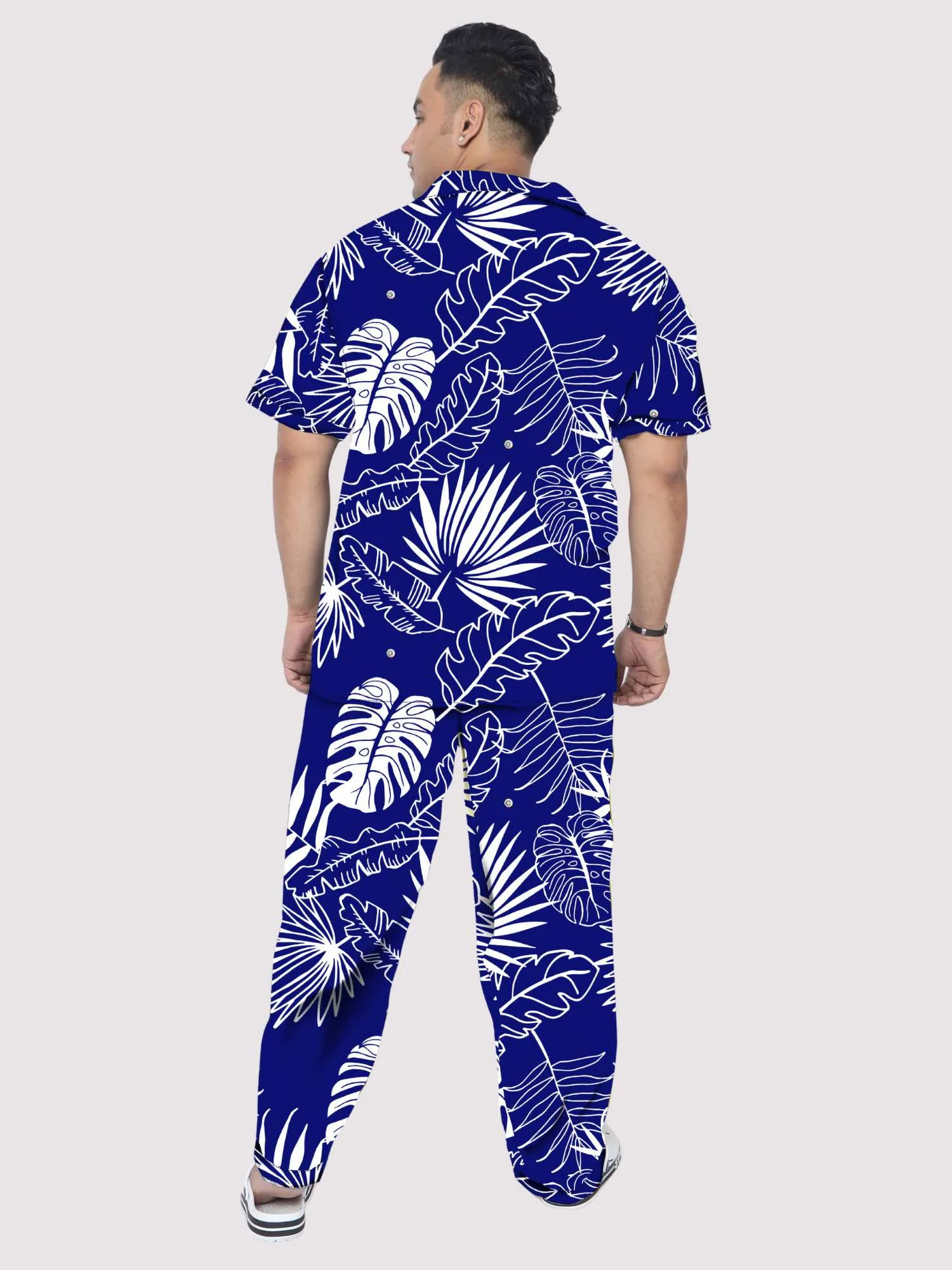 Palm Leaves Blue Plus Size Men's Co-ord Set