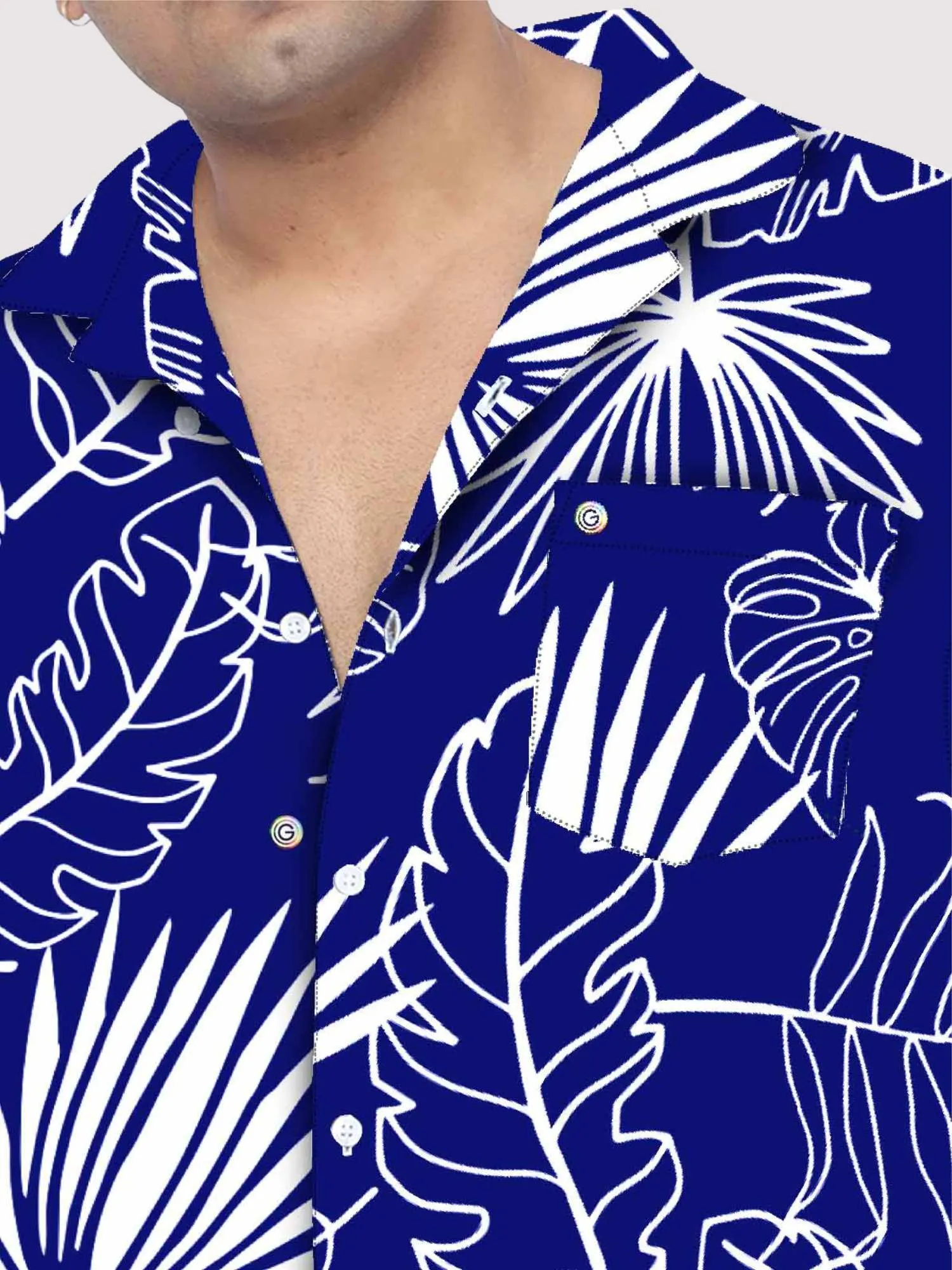 Palm Leaves Blue Plus Size Men's Co-ord Set