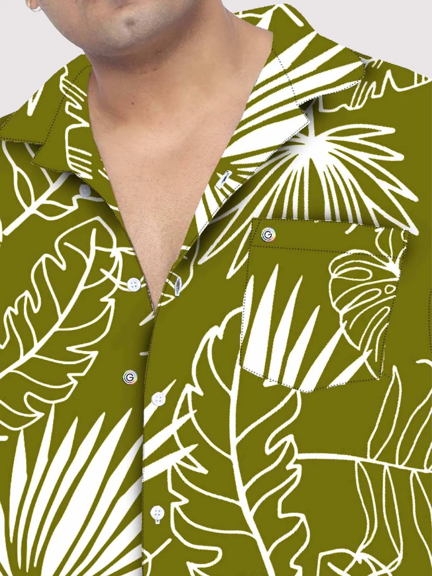 Palm Leaves Olive Plus Size Men's Co-ord Set