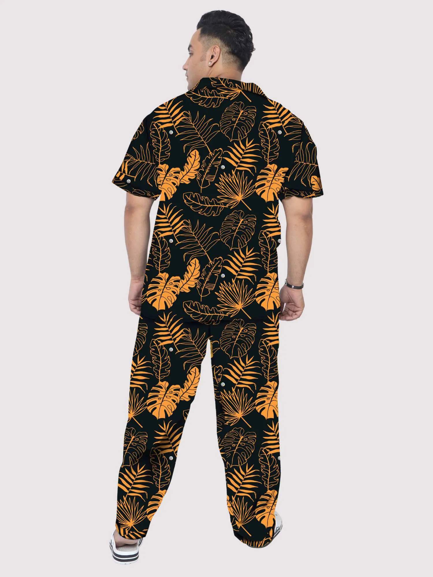 Palm Orange Leaves Plus Size Men's Co-ord Set