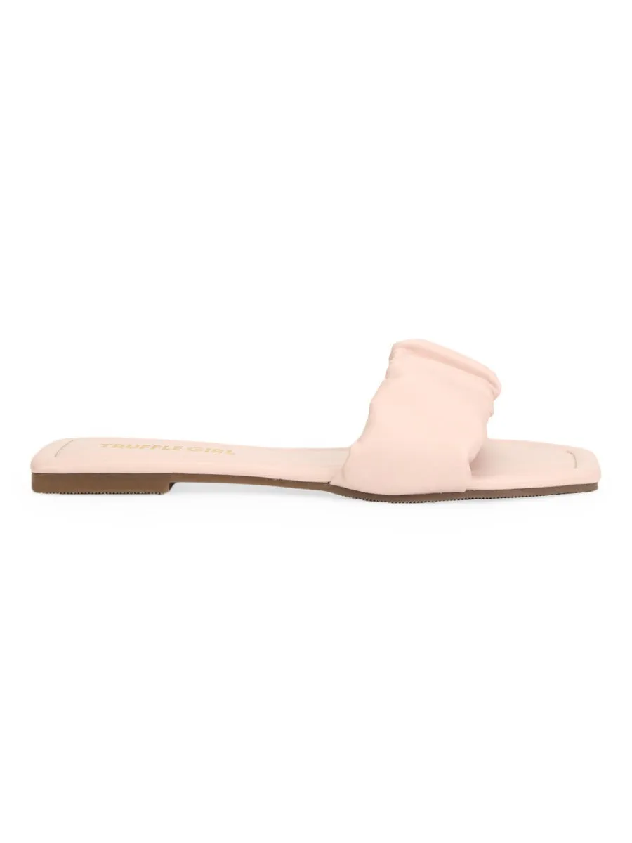 Pink PU Wrinkled Strap Slip Ons