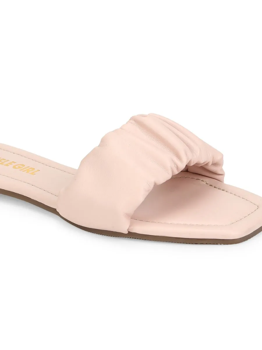 Pink PU Wrinkled Strap Slip Ons